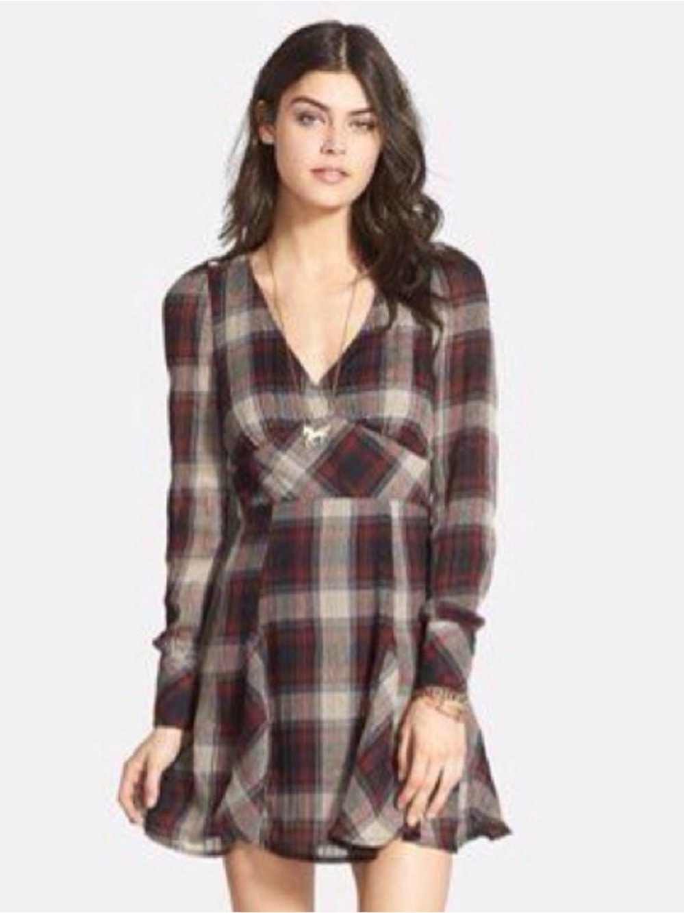 Free People Plaid V-Neck Long Sleeve Teen Spirit Dress 2 Pretty Little Liars
